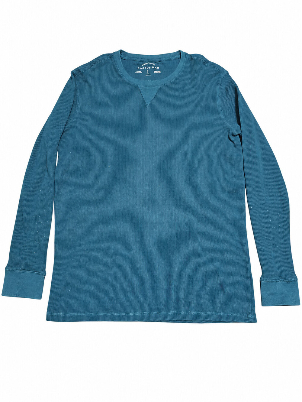 Cactus Man Ricky Singh Mens L Teal Waffle Knit Thermal Shirt Y2K Grunge Crewneck